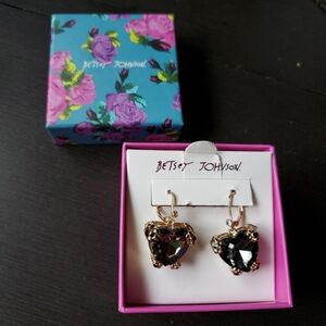 Betsey Johnson leopard claw heart earrings